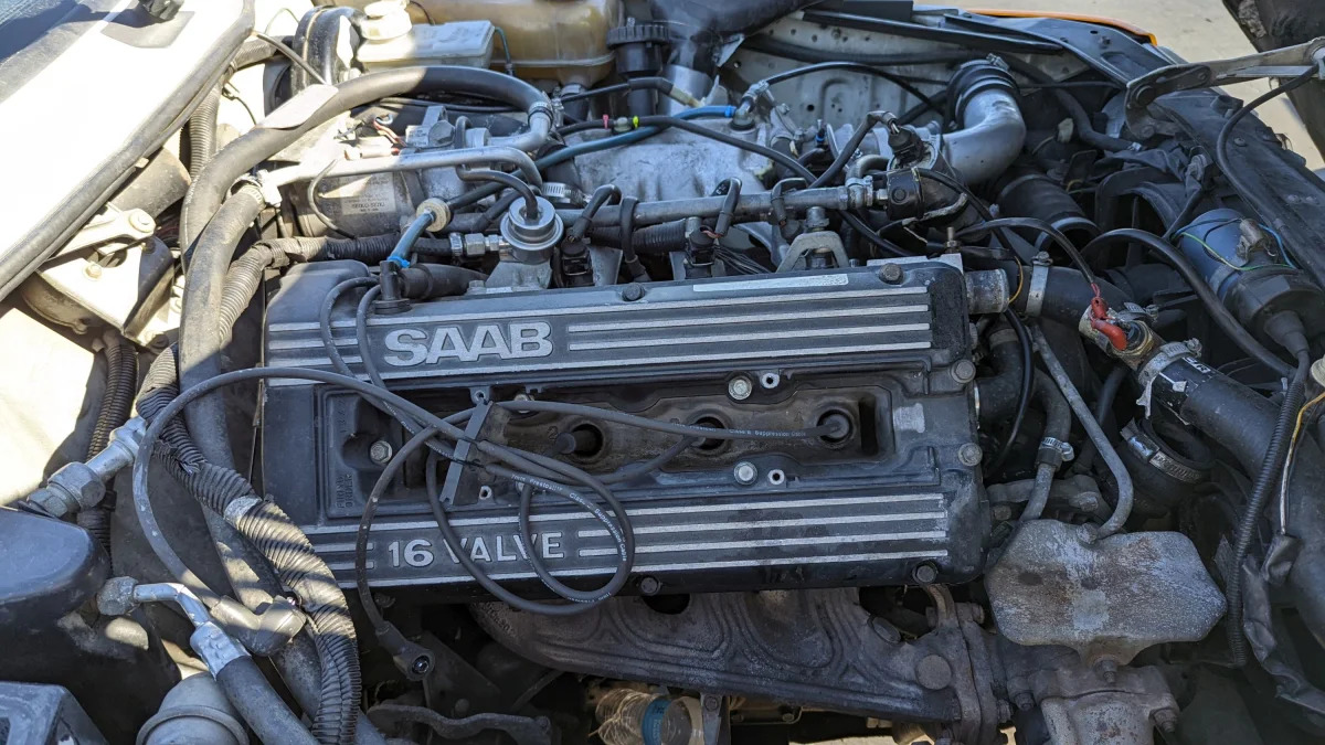 24 - 1989 Saab 900 Turbo Convertible in Colorado junkyard - Photo by Murilee Martin