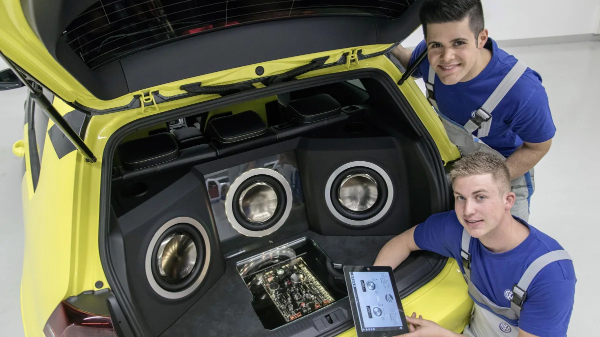 VW Golf GTI Dark Shine edition studio apprentices audio trunk boot