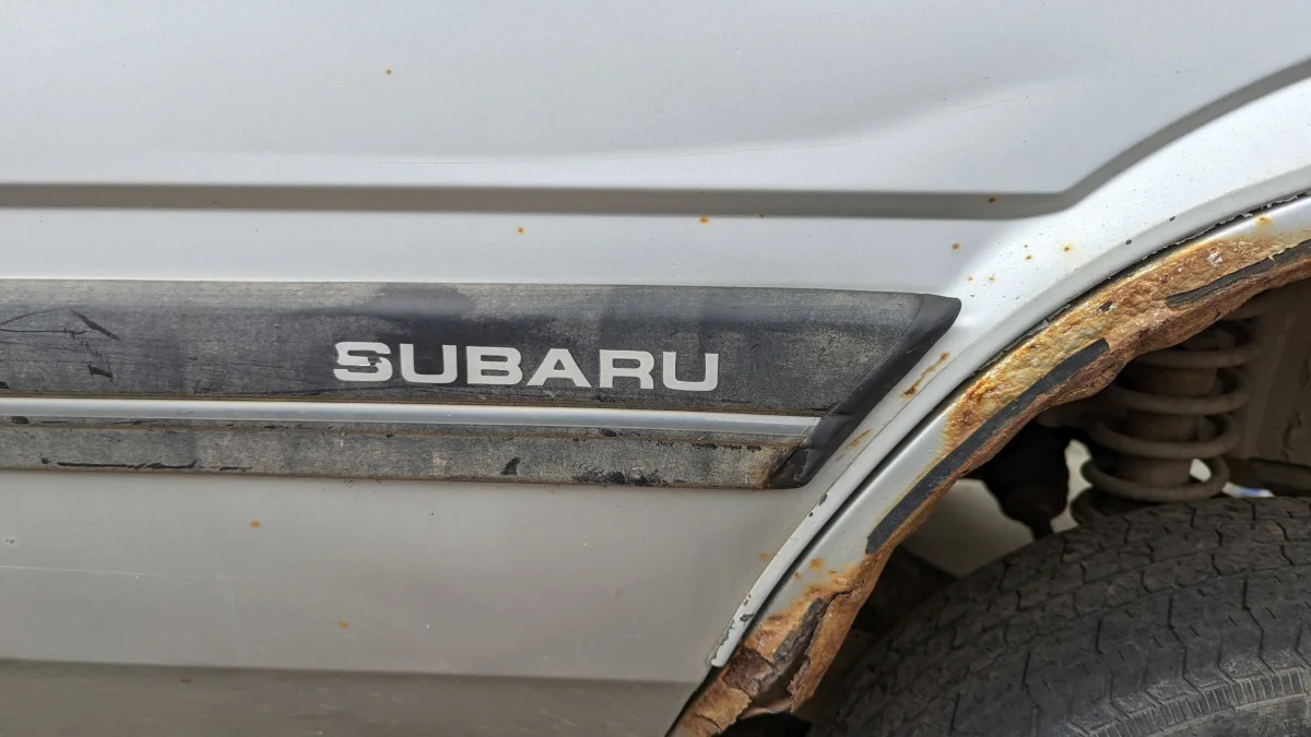 04 - 1987 Subaru GL Leone station wagon in Colorado wrecking yard - photo by Murilee Martin
