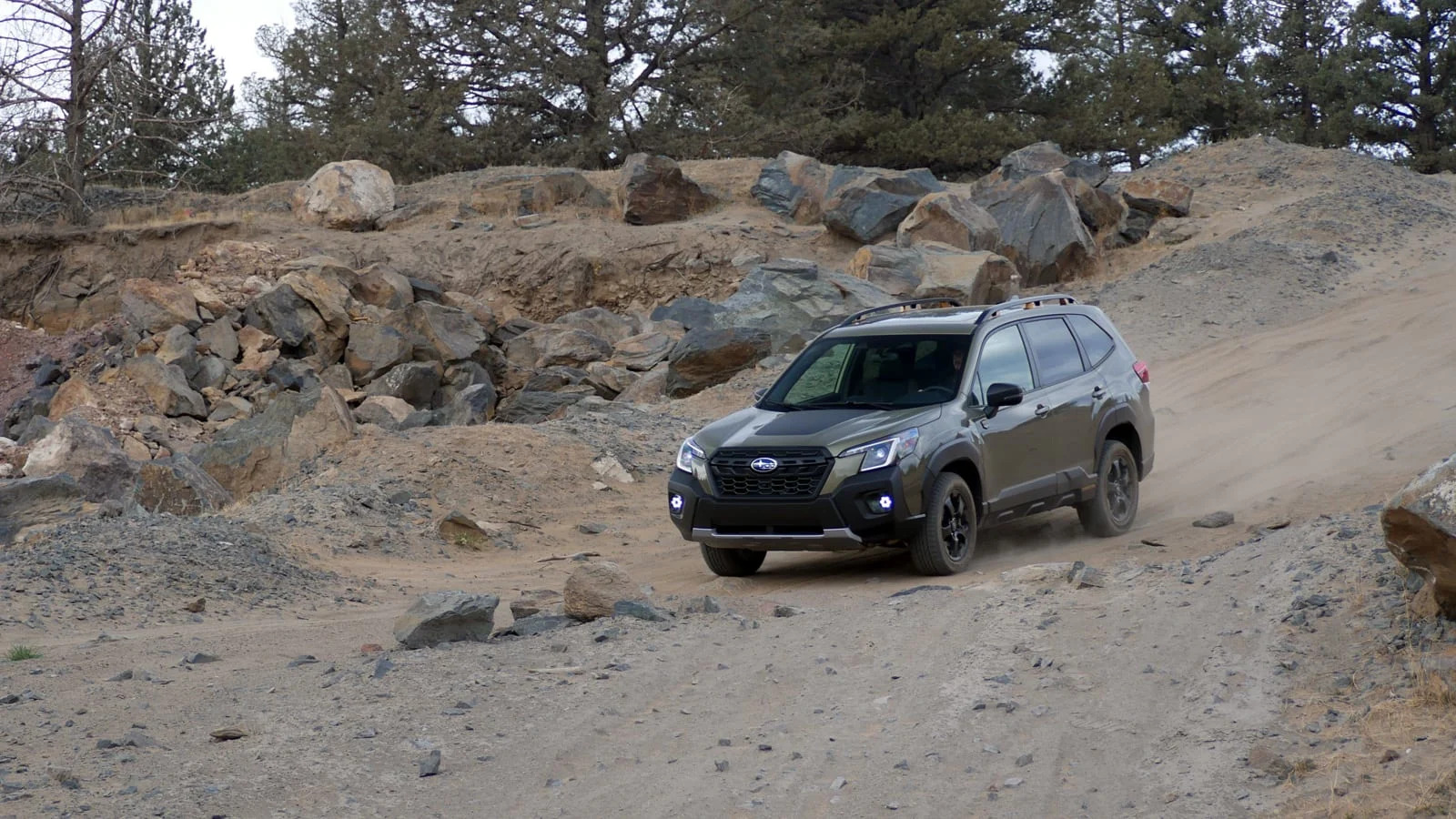 2022 Subaru Forester Wilderness action front three quarter off road