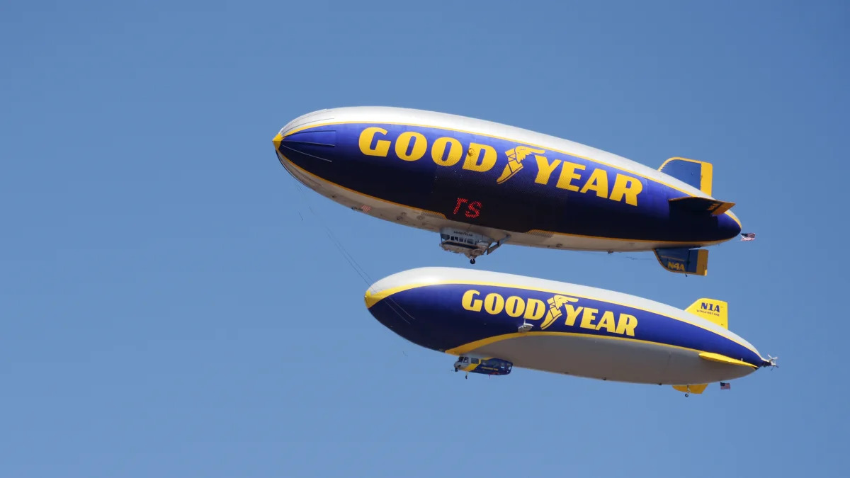 Goodyear blimp and Goodyear Zeppelin in the air