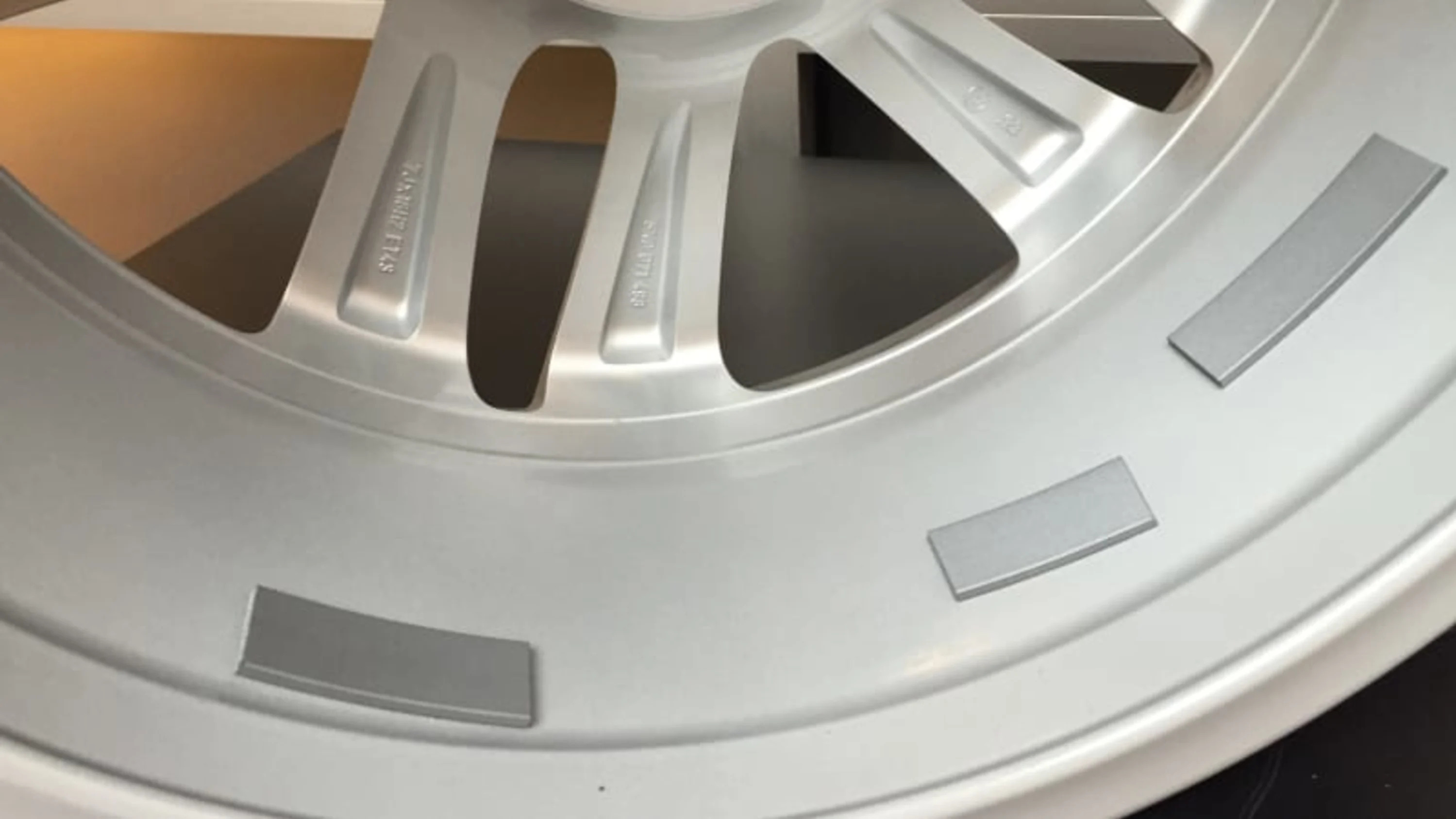 Example of 3M wheel weight tape on an alloy wheel