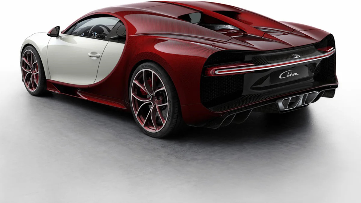 bugatti chiron rear red carbon white