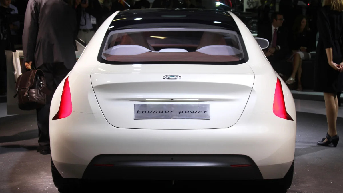 The Thunder Power electric sedan showed off for the first time at the 2015 Frankfurt Motor Show, rear view.