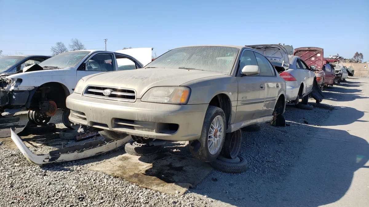 24 - 2000 Subaru Legacy GT in California junkyard - photo by Murilee Martin