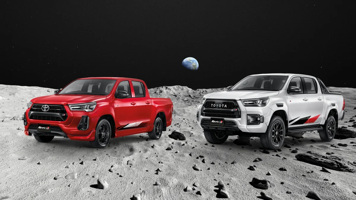 Toyota Hilux Revo GR Sport duo on the moon