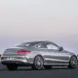 The 2016 Mercedes C-Class Coupe, rear three-quarter in silver.
