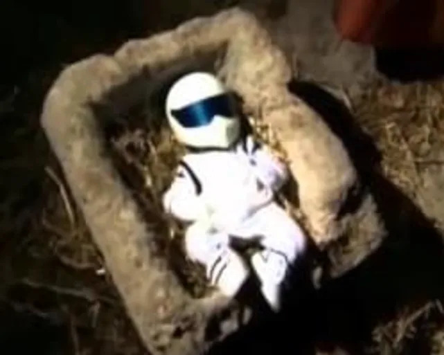 The Stig as Baby Jesus nativity scene