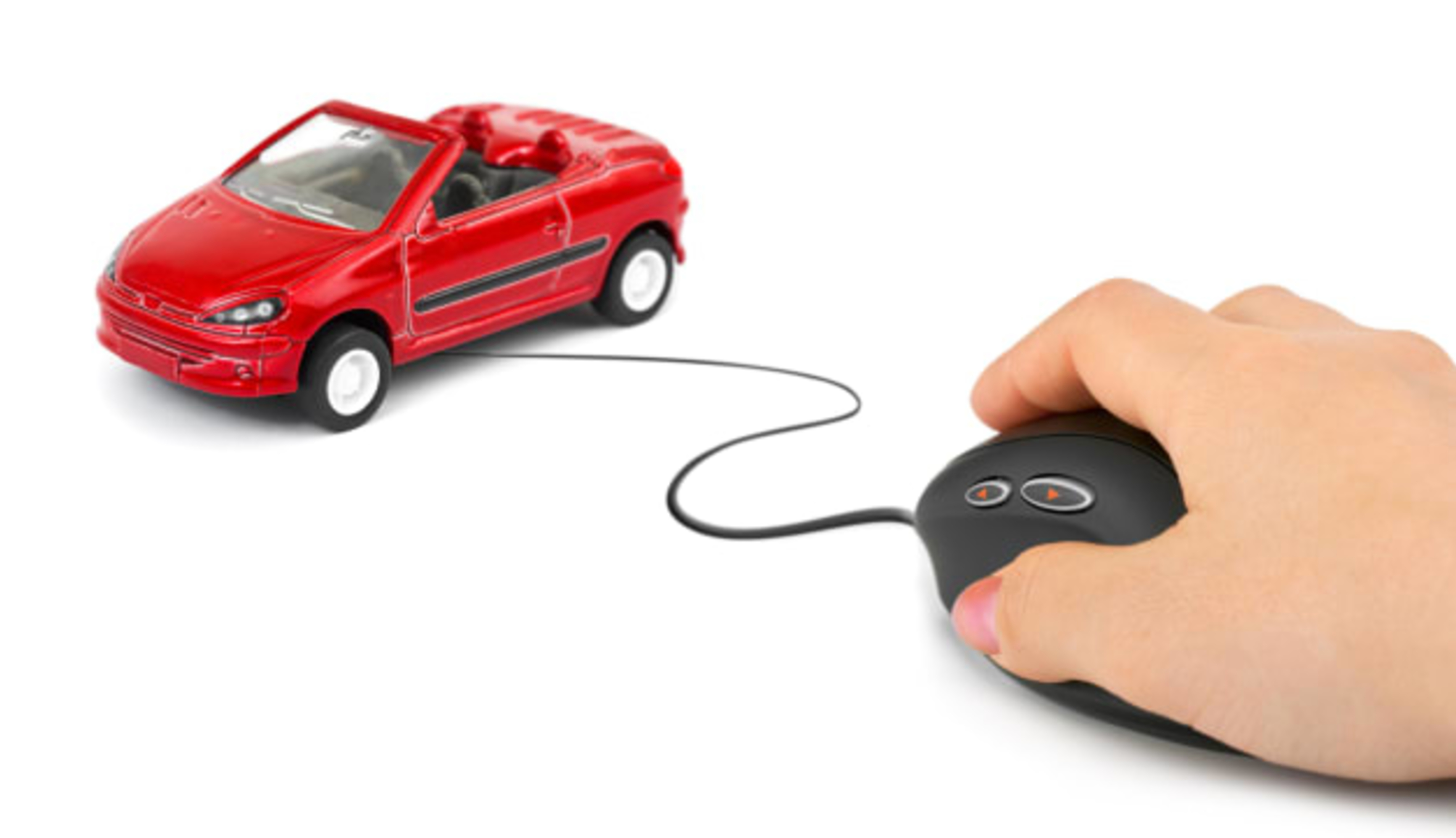 Hand with computer mouse and car