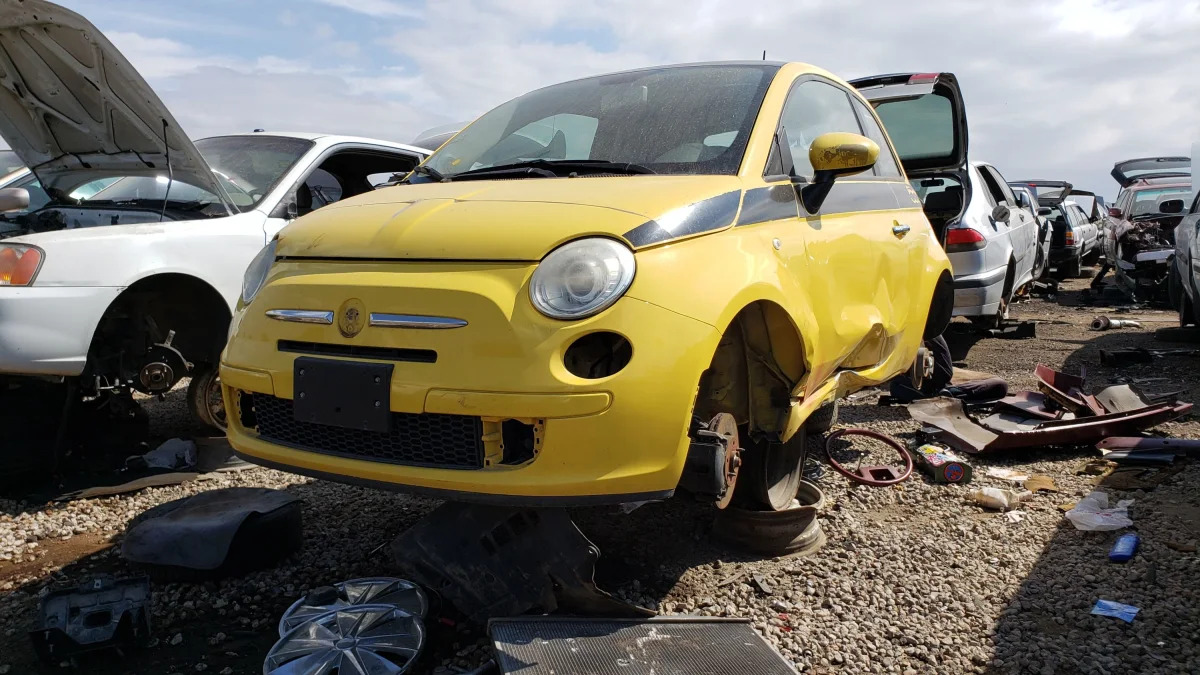 30 - 2012 Fiat 500 in Colorado wrecking yard - photo by Murilee Martin