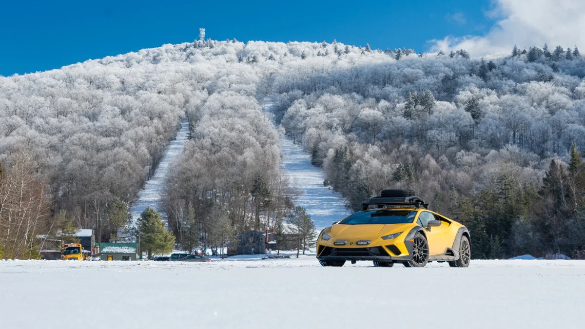 2024 Lamborghini Huracan Sterrato with ski slope from afar