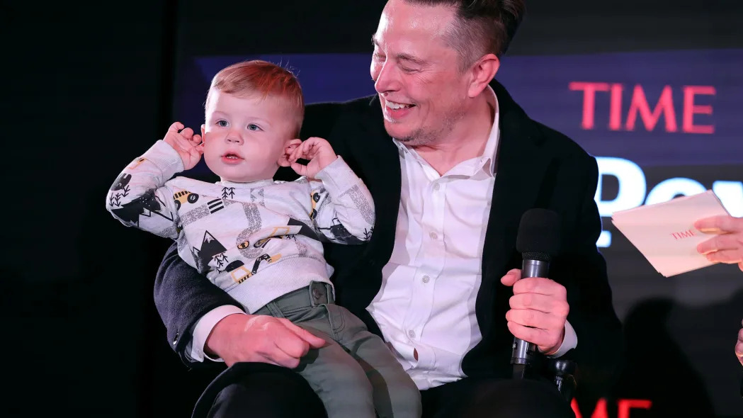 Elon Musk and son X Æ A-12 on stage TIME Person of the Year on December 13, 2021 in New York City.