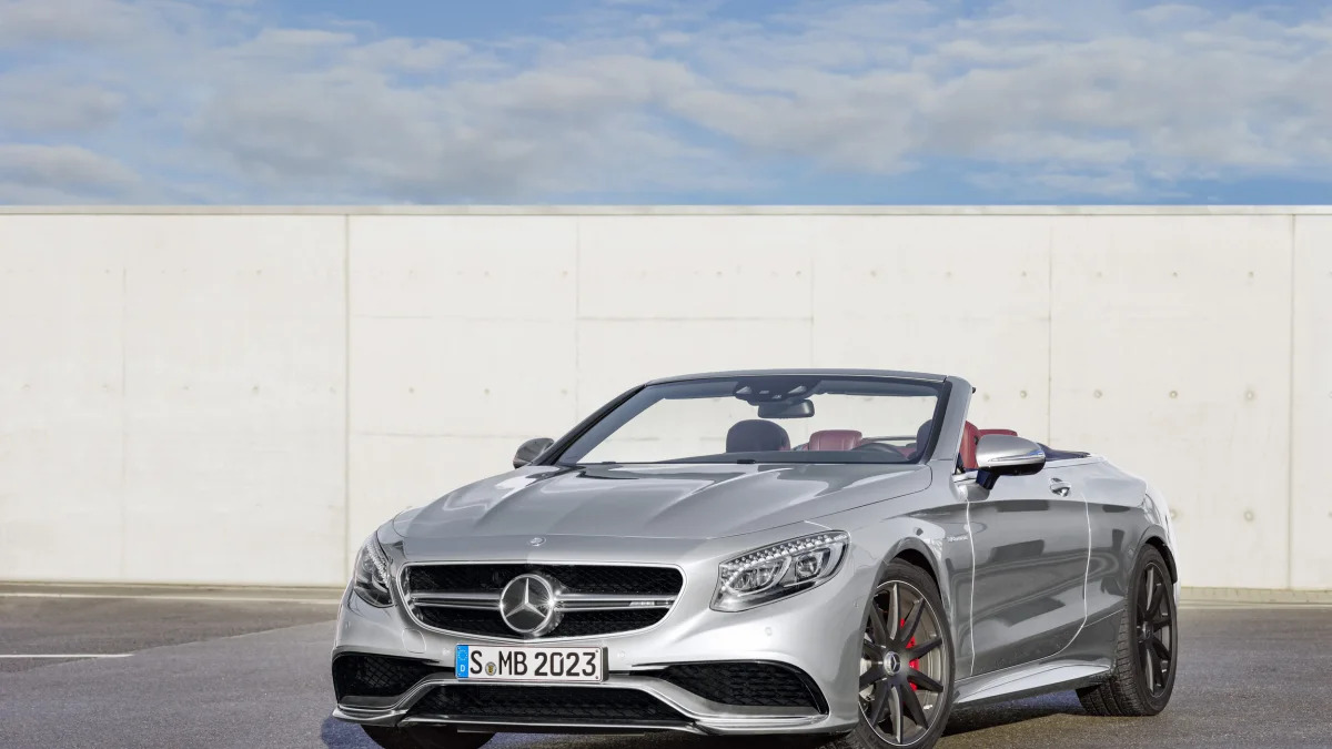 Mercedes-AMG S63 Cabriolet Edition 130 roof down front 3/4