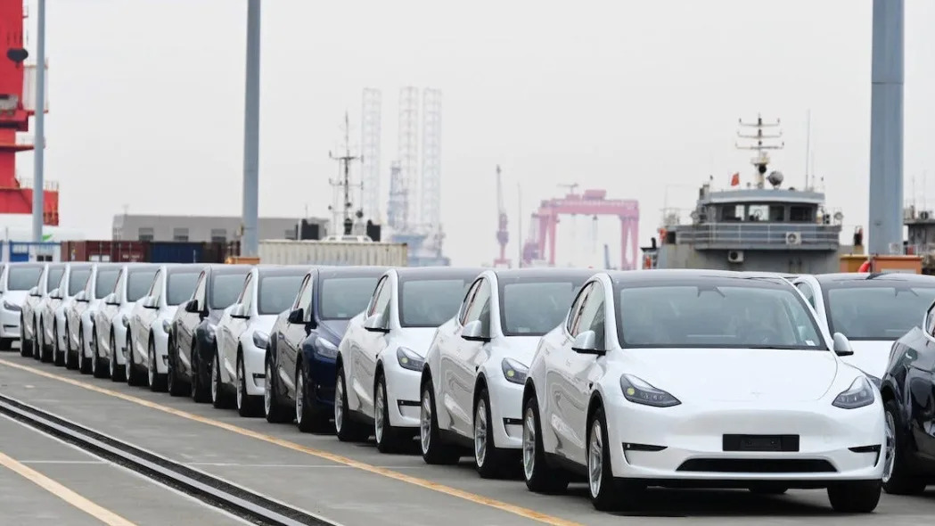 Tesla Model Y and Model 3 electric vehicles, which will be sent to the Port of Zeebrugge in Belgium