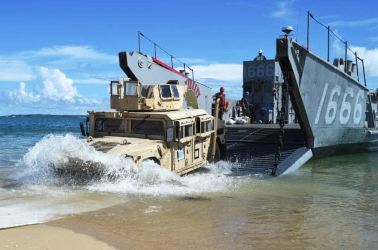 Humvee Naval beach Unit 7 NBU 7 landing craft utility Peleliu Amphibious Ready Group #PELARG14 31st Marine Expeditionary Unit 7th Fleet are of responsibility
