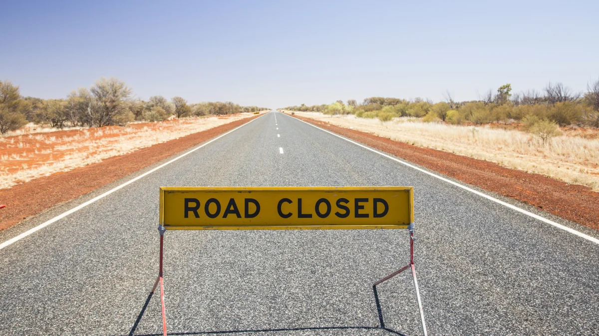 Stuart Highway road closed sign