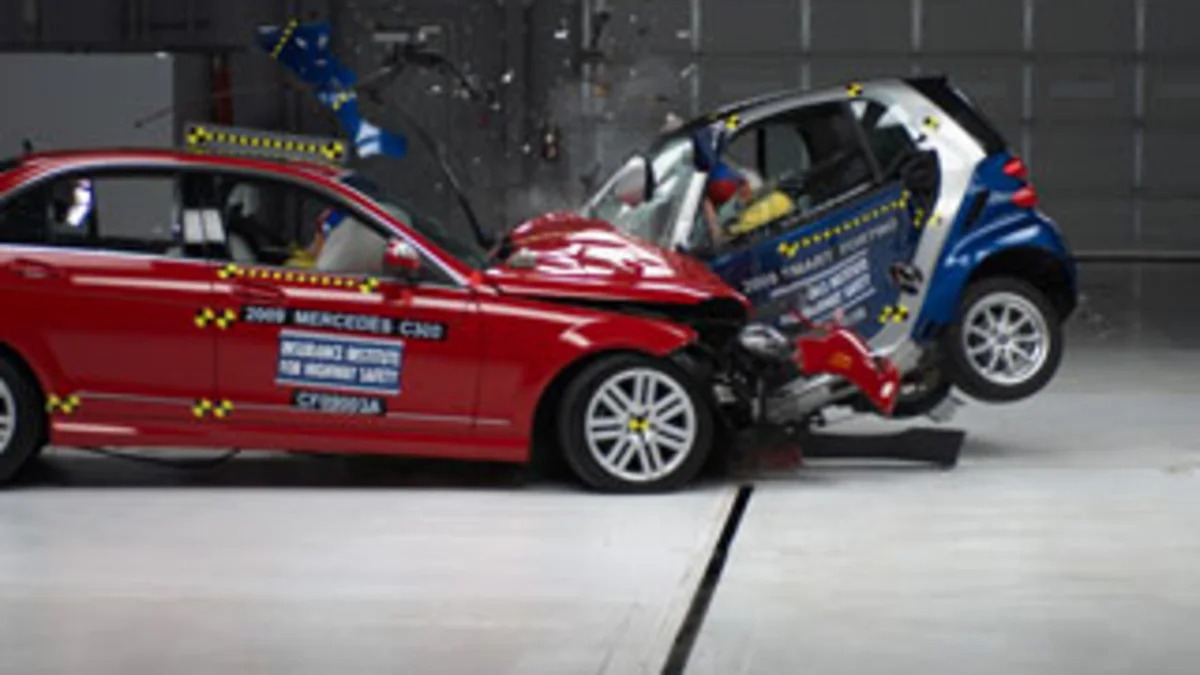 Small Car Crash Test: Smart fortwo vs. Mercedes-Benz C-class