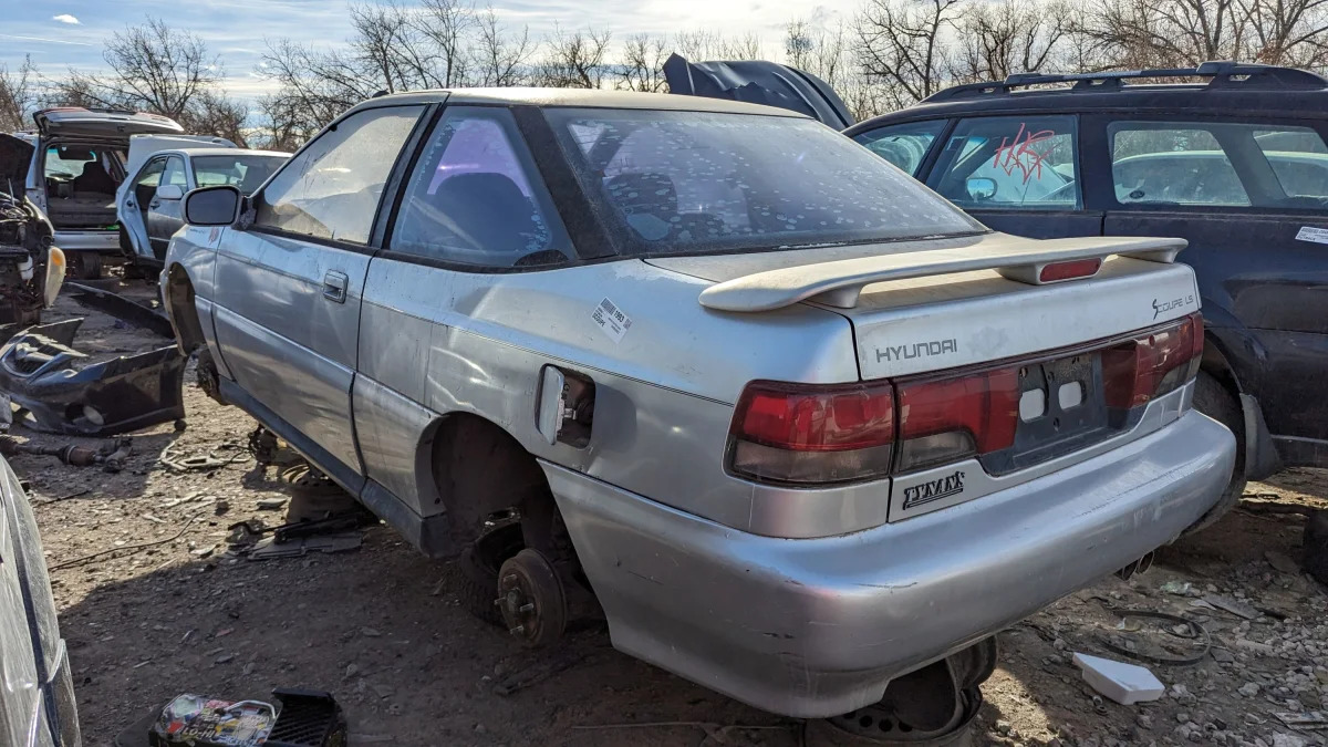 45 - 1993 Hyundai Scoupe in Colorado junkyard - photo by Murilee Martin