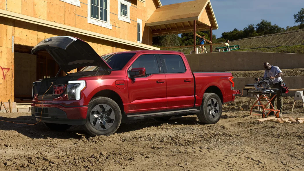 2022 Ford F-150 Lightning with power tools plugged in