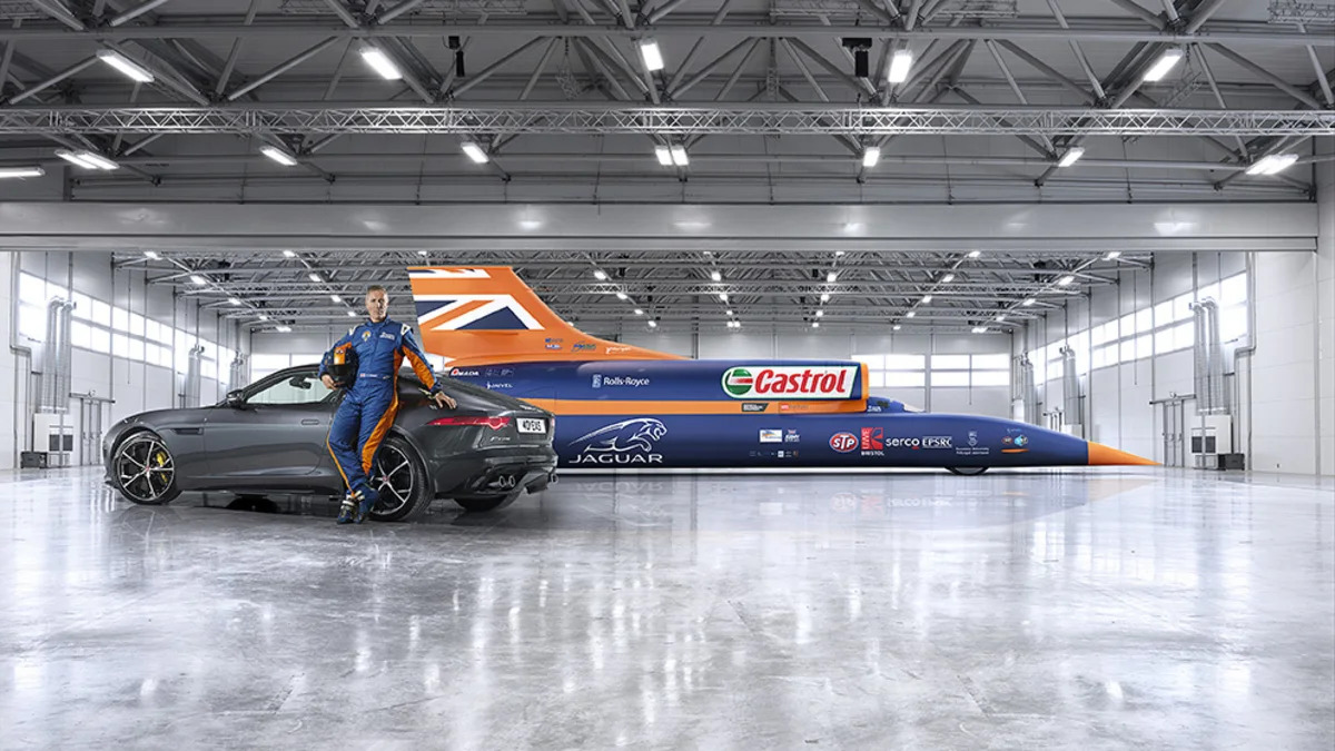 Bloodhound SSC rendering with Jaguar F-Type AWD