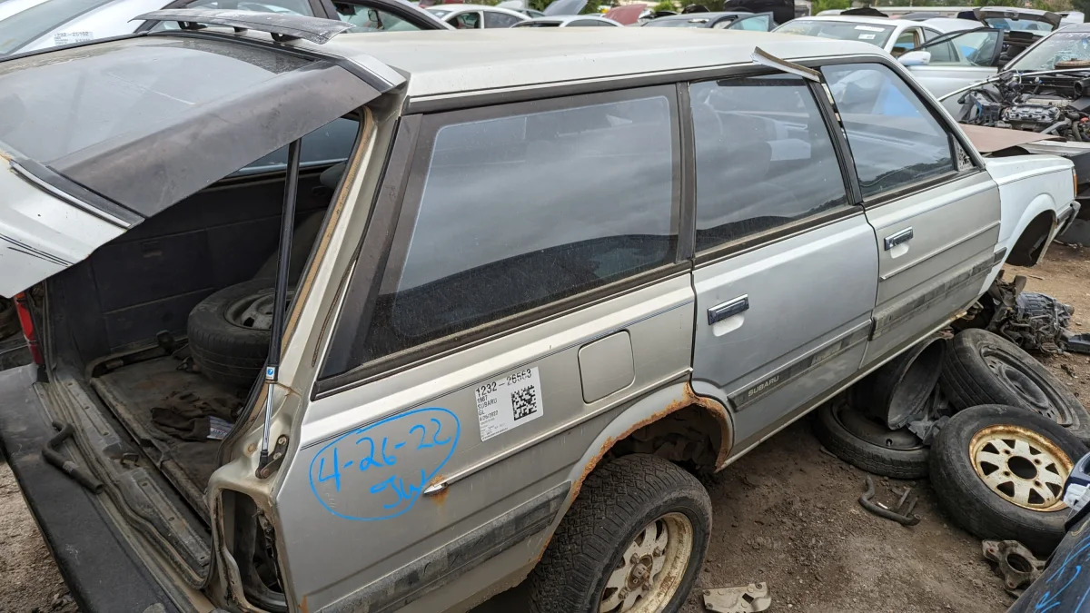 35 - 1987 Subaru GL Leone station wagon in Colorado wrecking yard - photo by Murilee Martin