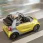The 2016 Smart Fortwo Cabriolet, overhead rear three-quarter.