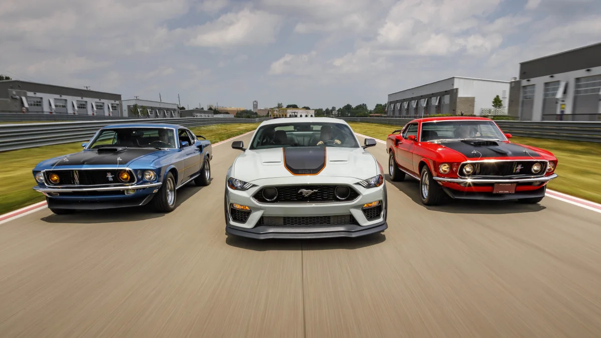2021 Ford Mustang Mach 1 with vintage Mach 1s