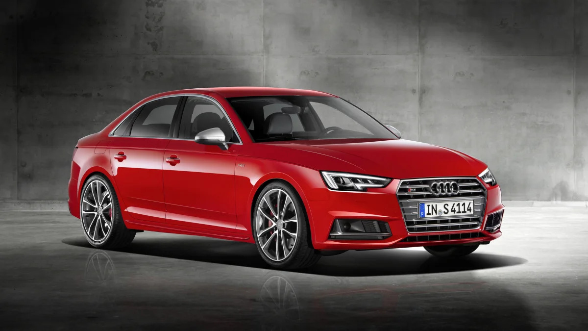 red 2017 audi s4 front three quarters further back