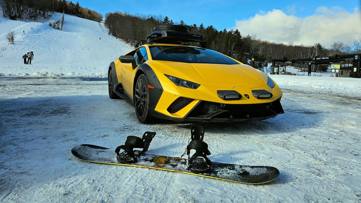 2024 Lamborghini Sterrato In Parking Lot with snowboard